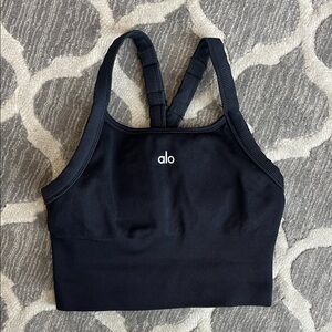 ALO Yoga Black Ribbed Cropped Sports Bra Tank